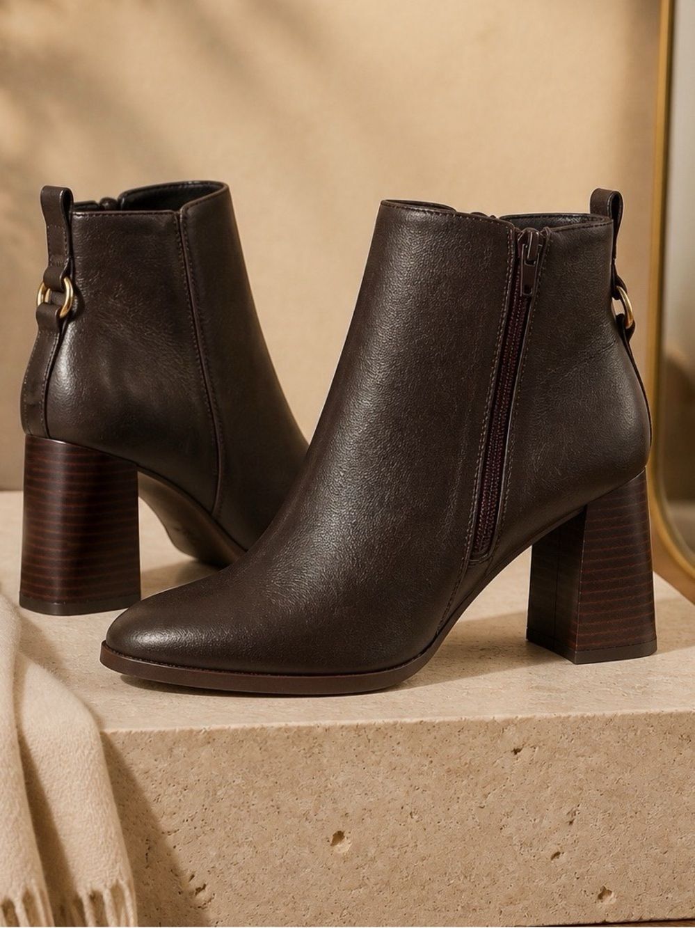 Life Stride Brown Stacked Heel Ankle Boots